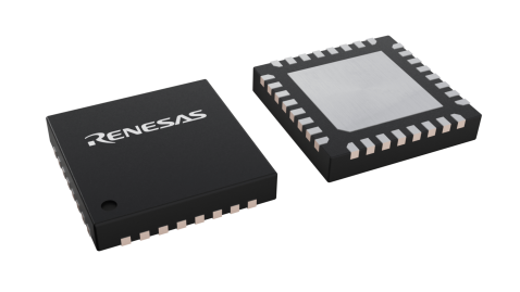 3D illustration featuring top and bottom views of TQFN IC chip package with 32 lead count.