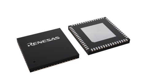 3D illustration featuring top and bottom views of VFQFPN IC chip package with 64 lead count.